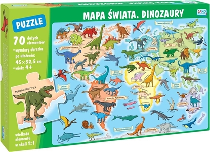 Picture of Wydawnictwo Jako Puzzle 70 elementów. Mapa wiata. Dinozaury