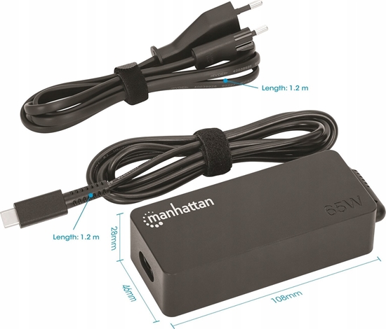 Picture of Zasilacz do laptopa Manhattan MANHATTAN USB-C Power Delivery Laptop-Netzteil 65 W schwarz