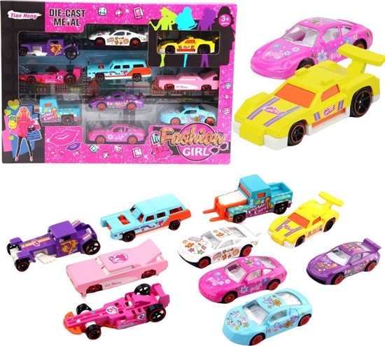 Изображение LeanToys Zestaw Autek Resoraków Dla Dziewczynek Róowe 10szt