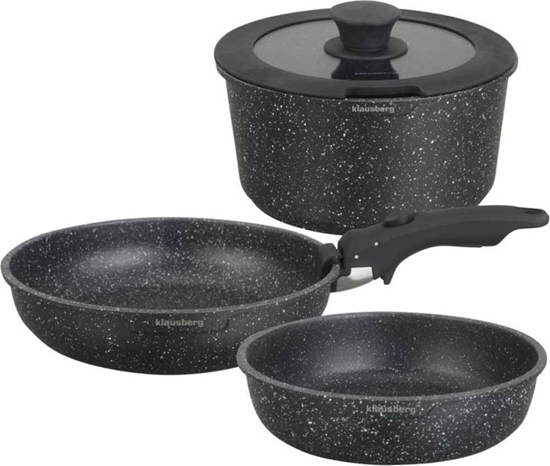 Picture of Zestaw garnków z odpinan rczka komplet 3 sztuk czarne marmurkowe Klausberg KB 7858