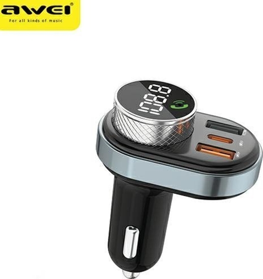 Изображение Transmiter FM Awei Zestaw gonomówicy C-843 MP3 1xUSB+1xUSB-C z transmiterem