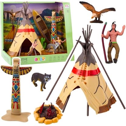 Picture of Zestaw Indiaski Figurki Wioska Indianie Namiot Tipi KajakTotem LEAN Toys