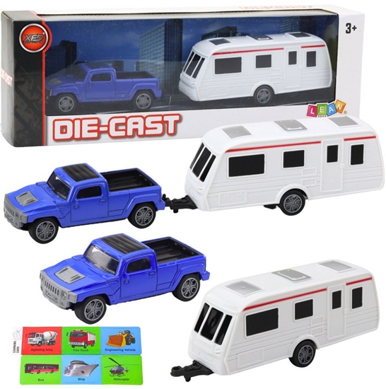 Picture of Zestaw Samochód Metalowy Z Kamperem Przyczepa Niebieski LEAN Toys