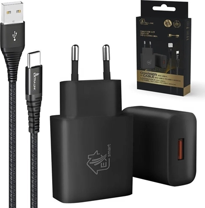 Attēls no adowarka ExtraLink EXTRALINK SMART LIFE SET01 CABLE + CHARGER: 15W 5V 3A, USB-USB-C, 200CM / 12W 5V 2.4A (BLACK)