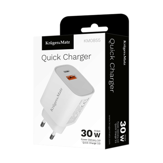 Picture of adowarka Kruger&Matz adowarka sieciowa Kruger&Matz GaN dual USB z funkcj Power Delivery i Quick Charge