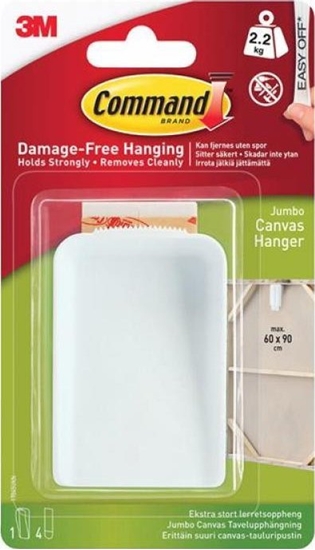 Picture of 3M Command ekstra stort lærredsophæng, hvid, 1 ophæng + 4 strip