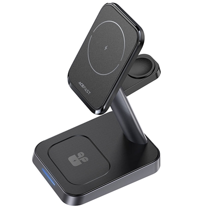 Изображение Acefast E3 3-in-1 Bezvadu Uzlādes Statīvs Tālrunim, Pulksteņiem un Austiņām Qi Ātrās Uzlādes Galda Dizains Melns