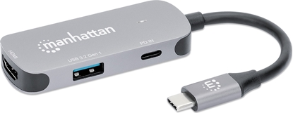 Изображение Adapter AV Manhattan MANHATTAN USB-C auf HDMI 3-in-1 Docking-Konverter USB 3.2 Typ-C-Stecker auf HDMI 4K60Hz USB-A 5 Gbit/s und USB-C Power Delivery 100W