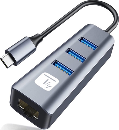 Attēls no Adapter Techly Karta Sieciowa USB-C 3.1 na RJ45 Gigabit z Hubem 3x USB 3.0