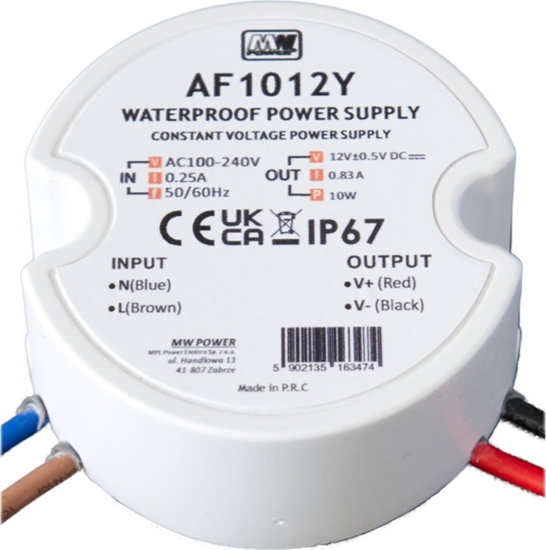 Изображение AF1024Y: MW Power 10W 24VV/0.41A round LED power supply, IP67