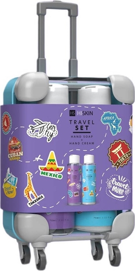 Изображение Alkotest HISKIN_SET Travel Mini Walizka mydo do rk 75ml + krem do rk 75ml Fioletowa