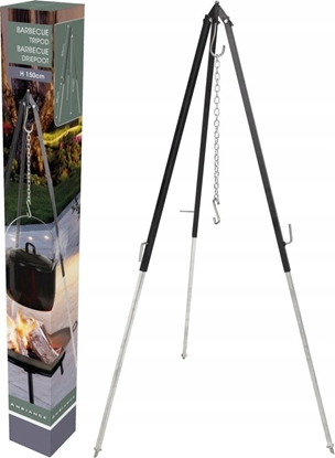 Изображение Ambiance Stojak na kocioek, ruszt grillowy stalowy regulowany trójnóg 150 cm