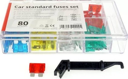 Изображение AMiO Bezpieczniki samochodowe pytkowe standard pudeko 80 szt. MIX