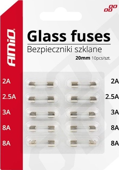 Изображение AMiO Bezpieczniki szklane mini (20mm) 10 szt.