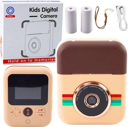 Изображение LeanToys Aparat Cyfrowy Dla Dzieci Z Drukark Natychmiastowy Brzowy 3 Rolki Papieru
