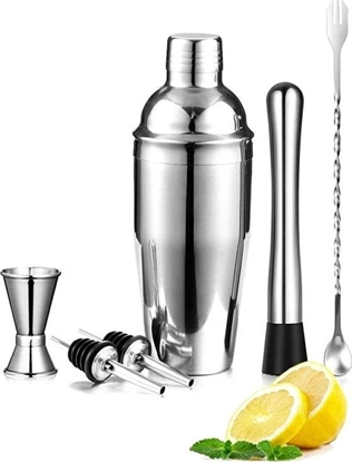 Attēls no Apte ZESTAW BARMANA 6 elementów Shaker jJigger Miarka srebrny AG818