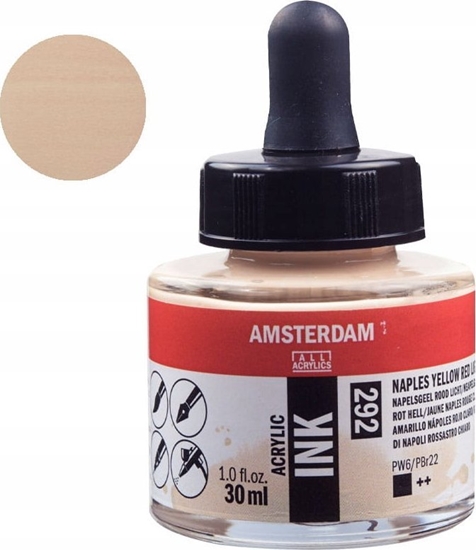 Picture of Artequipment Amsterdam Acrylic Ink Bottle Naples Yellow Red Light 292
