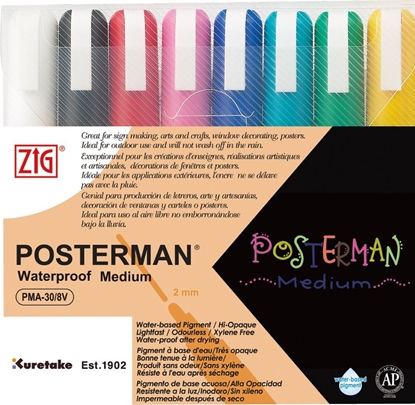 Attēls no Artequipment ZIG POSTERMAN Medium, Black, Blue, Green, Light Blue, Pink, Red, White, Yellow, Odorless, 8 pc(s)