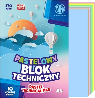 Изображение Astra Blok techniczny A4 pastelowy 10 kart 170g/m2 ASTRA