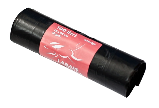 Изображение Atkritumu maisi LABAIS MAISS LDPE, 100l, melni, 70x95cm, 33mk, 10gab