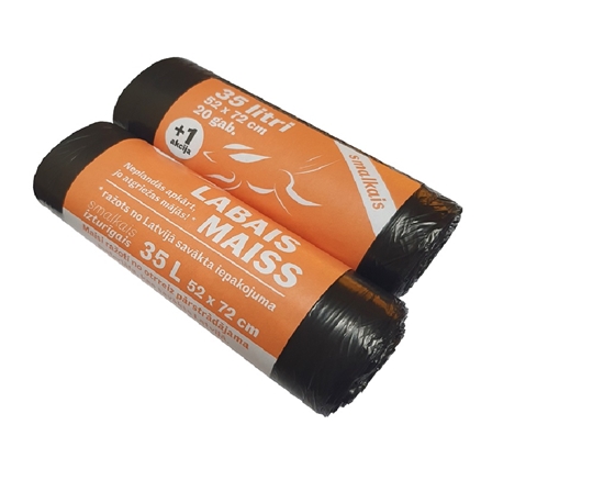 Picture of Atkritumu maisi LABAIS MAISS LDPE, smalkie, 35l, melni, 52x72cm, 10mk, 20gab