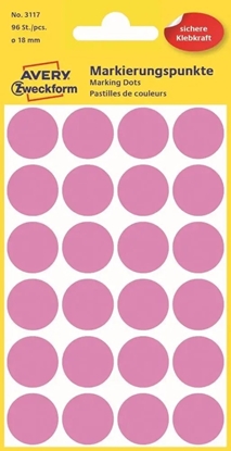 Picture of AVERY Avery 3117 Ø 18 mm, Lille format, uden belægning, 96 Etiketter, pink pink 165x85x1mm (96stk) - (96 pce pr. blister emballage)