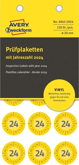 Изображение AVERY Avery 6943-2024 Ø 20 mm, 120 Etiketter, Gul Gul 152x70x3,5mm (8stk) - (8 pce pr. blister emballage)