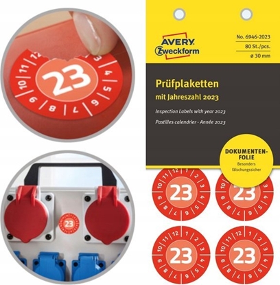 Picture of AVERY Avery 6946-2023, Red, Round, Permanent, White on red, Vinyl, 3 cm