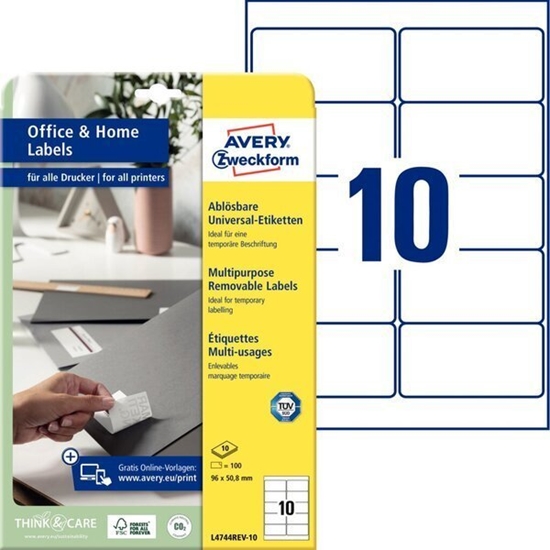 Picture of AVERY AVERY Zweckform Universal-Etiketten, 96 x 50,8 mm, weiß wiederablösbar, mit umlaufendem Rand, FSC zerzifiziert - 1 Stück (L4744REV-10)