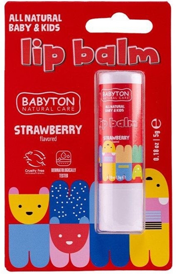 Изображение Babyton, Balsam do ust, truskawkowy smak, bezpieczny od narodzin, 5 g