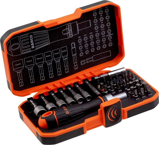 Изображение Bahco Zestaw bitów 1/4" paskich/Phillips/Pozidriv/TORX/szecioktnych i uchwyt wkrtaka grzechotkowego - 36 szt. BAHCO