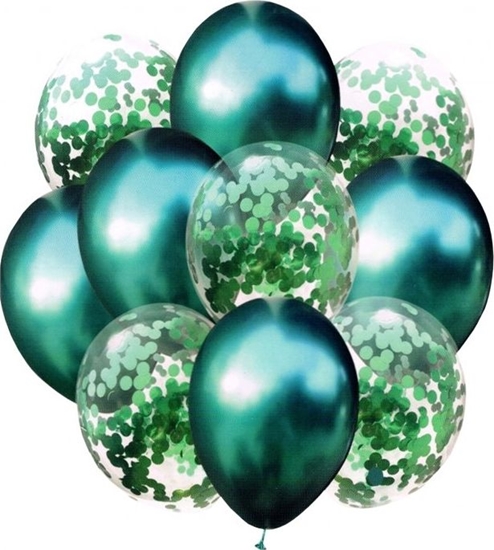 Изображение Balony metaliczne + konfetti 10szt 33cm ziele