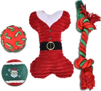 Picture of Barry King Zestaw zabawek dla psa: pika winylowa 6,7cm, pika tenisowa 6,3cm,  ko pluszowa 21cm, sznur 32cm, czerwony, 4szt/op.