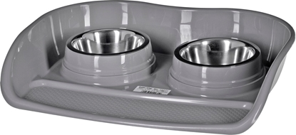 Picture of Barry King Zestaw: 2x miska 0,4L ze stali nierdzewnej + podkadka dla psów i kotów, szary, 46x35x9cm