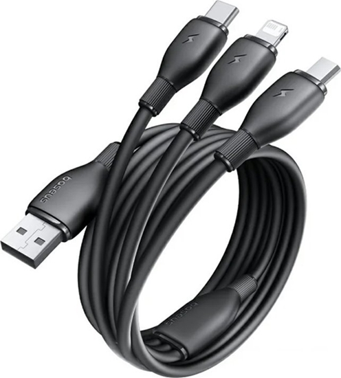 Picture of Kabel USB Baseus USB-A - USB-C + microUSB + Lightning 0.8 m Czarny (6932172679590)