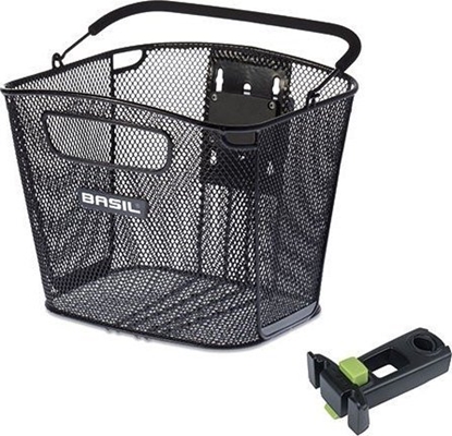 Attēls no Basil Kosz na wspornik kierownicy BASIL BOLD FRONT KF + KLICKFIX ADAPTER + HANDLEBAR HOLDER ( r.22.4-28.6mm) odpinany stalowy czarny (NEW 2024)