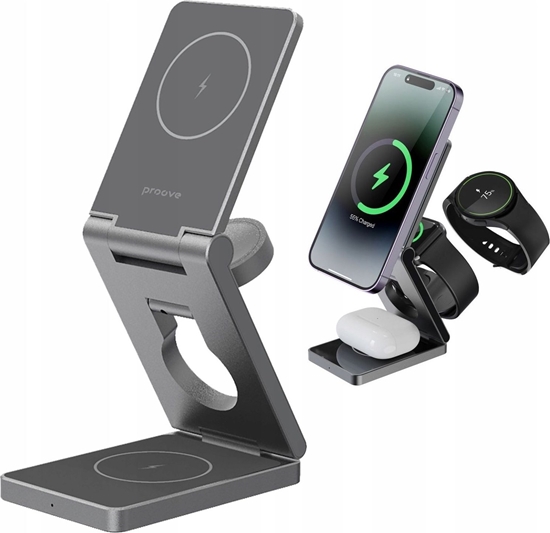 Picture of Bezprzewodowa adowarka 3w1 QI MagSafe na Telefon Zegarek Suchawki Proove / Titan Volt