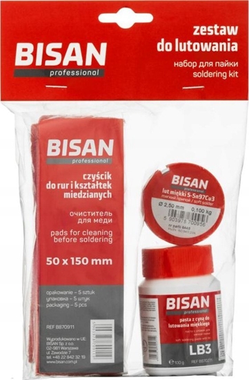 Picture of Bisan Zestaw Bisan B870900 do lutowania mikkiego (czycik-pasta-lut mikki) 50x150mm/100g/2,5mm 100g szary/czerwony