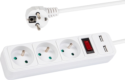 Attēls no Blow 98-080# Przeduacz sieciowy pr-370wsp/usb 3-gniazda+usb z uziemieniem+wycznik 1,5m biay 3x1,5mm