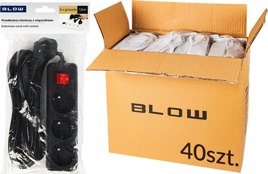 Picture of Blow 98-570# Przeduacz sieciowy pr-370wsp 3-gniazda z uziemieniem + wyacznik 1,5m czarny 3x1,5mm opakowanie
