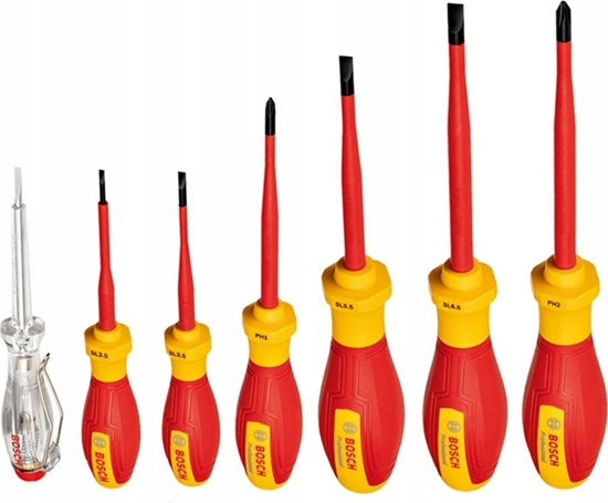 Изображение Bosch Bosch VDE screwdriver set PH/SL Professional, 7-piece (red/yellow, 6 VDE screwdrivers, phase tester SL3)