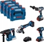 Attēls no Bosch Professional 18V System Combo Kit: GSR 18V-110 C + GDX 18V-210 C + GWS 18V-10 + GBH 18V-24 C (incl. 2x ProCORE 5 batteries.