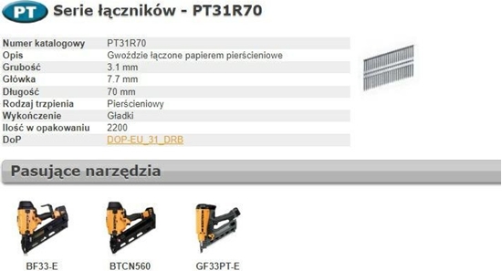 Изображение Bostitch BOSTITCH GWODZIE PT 33` 3,1 x 70mm RING