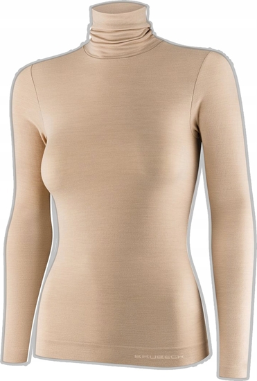 Picture of Brubeck LS1627W Koszulka damska z golfem COMFORT MERINO beowy S