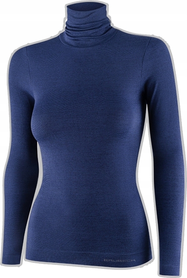 Picture of Brubeck LS1627W Koszulka damska z golfem COMFORT MERINO granatowy S