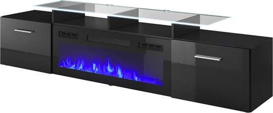 Picture of Cama Meble Szafka RTV ROVA z kominkiem elektrycznym 190x37x48 czarny/czarny poysk