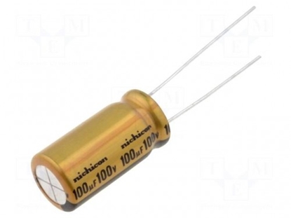 Изображение Capacitor: electrolytic; THT; 100uF; 100VDC; ¨10x20mm; Pitch: 5mm