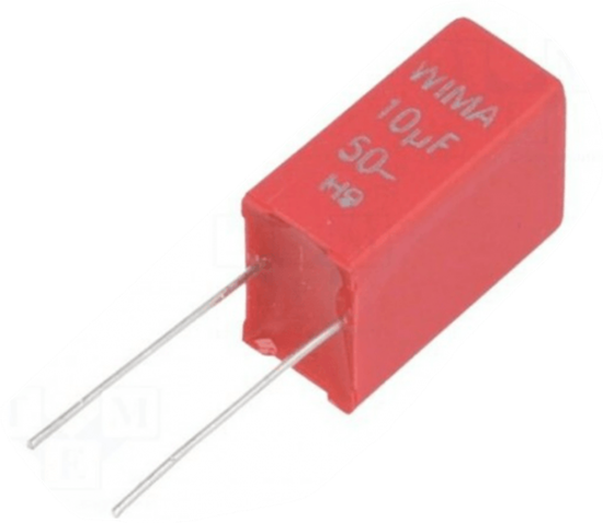 Изображение Capacitor: polyester; 10uF; 30VAC; 50VDC; Pitch: 5mm; ±10%