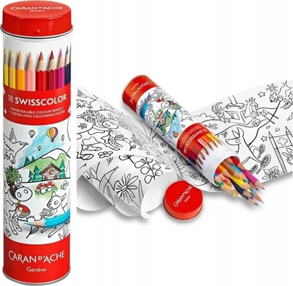 Picture of Caran d`Arche Kredki CARAN D'ACHE Swisscolor, w metalowej tubie, z kolorowank, 18 szt., mix kolorów