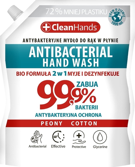 Picture of Chemia Mydo antybakteryjne CLEAN HANDS, BIO 99,9% Peony&Cotton, 1000 ml